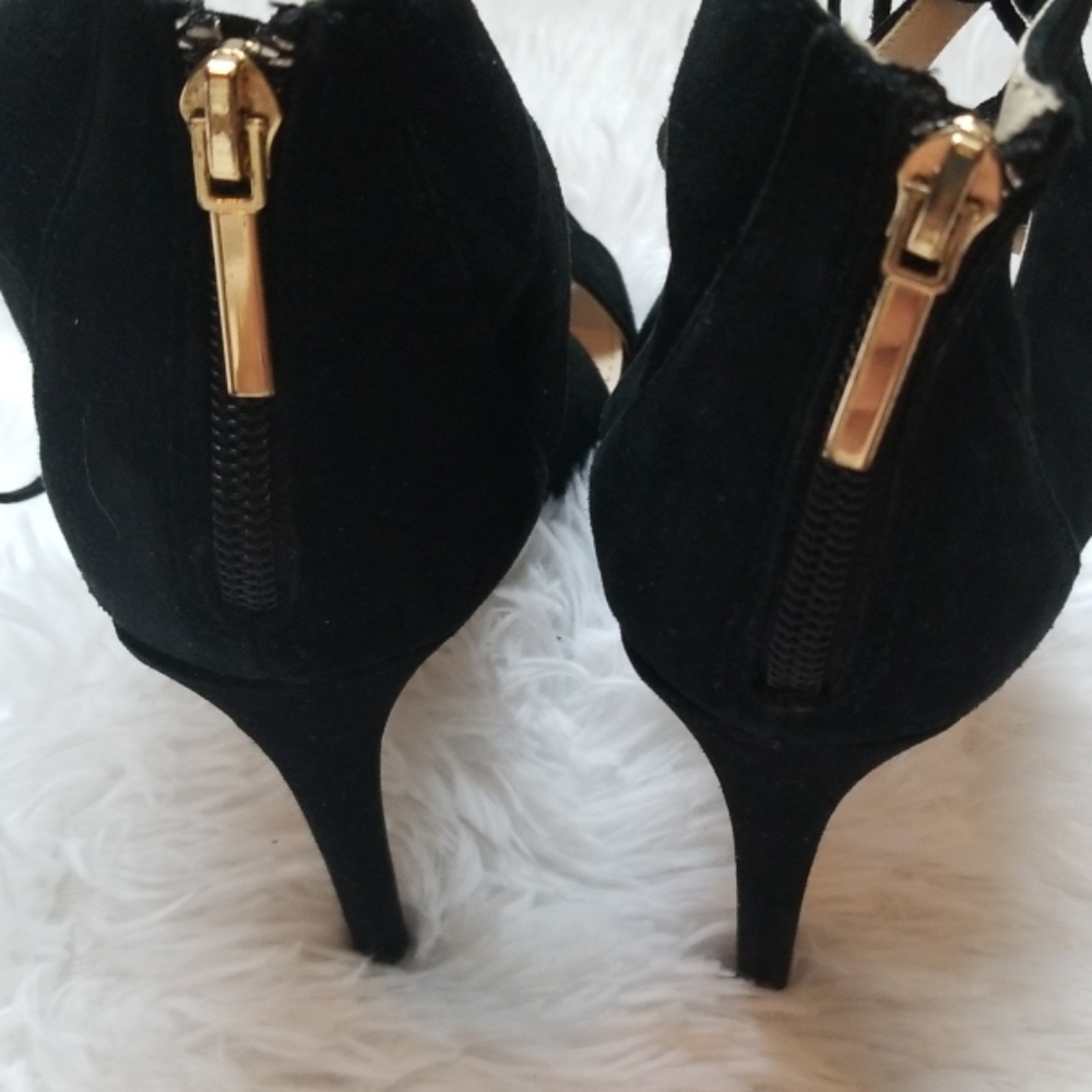 Black Suede Open Toe Heels - Picture 3 of 3